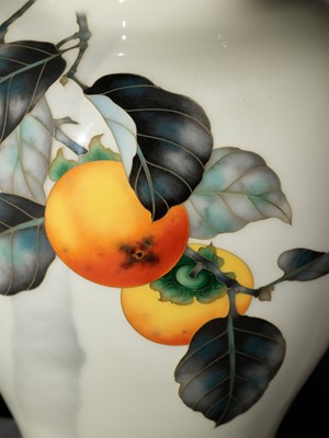 Lot 143 - ANDO JUBEI: A FINE CLOISONNÉ ENAMEL VASE WITH FRUITING PERSIMMON TREE