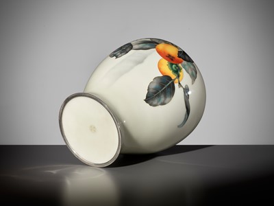 Lot 143 - ANDO JUBEI: A FINE CLOISONNÉ ENAMEL VASE WITH FRUITING PERSIMMON TREE
