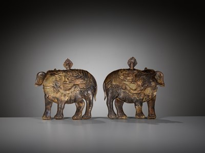 Lot 152 - A PAIR OF GILT AND POLYCHROME-DECORATED COPPER REPOUSSÉ PLAQUES DEPICTING ‘PRECIOUS ELEPHANTS’, HASTIRATNA, 17TH-18TH CENTURY