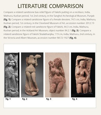 Lot 187 - A SANDSTONE TORSO OF A YAKSHI, INDIA, MATHURA, KUSHAN PERIOD, 1ST-2ND CENTURY