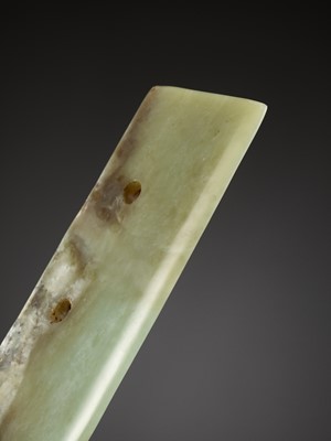 Lot 16 - A GREEN JADE CEREMONIAL BLADE, NEOLITHIC PERIOD