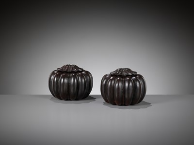 Lot 3 - A PAIR OF ZITAN WEIQI COUNTER CONTAINERS, WEIQIZIHE, 17TH-18TH CENTURY