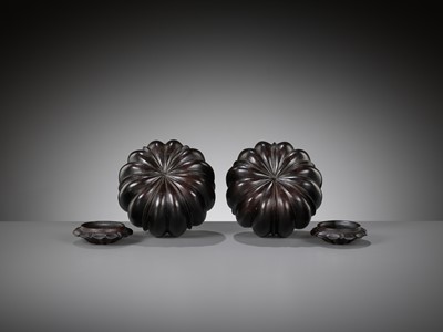 Lot 3 - A PAIR OF ZITAN WEIQI COUNTER CONTAINERS, WEIQIZIHE, 17TH-18TH CENTURY