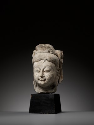Lot 497 - A WHITE MARBLE HEAD OF A BODHISATTVA,