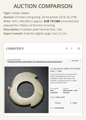 Lot 31 - A RUSSET AND BROWN JADE NOTCHED DISC, XUANJI, LATE NEOLITHIC TO SHANG DYNASTY