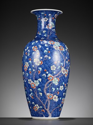 Lot 436 - A DOUCAI ‘CRACKED ICE AND PRUNUS’ BALUSTER VASE, LATE QING DYNASTY