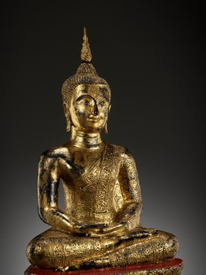 A GILT-LACQUERED BRONZE FIGURE OF SEATED BUDDHA SHAKYAMUNI, RATTANAKOSIN KINGDOM