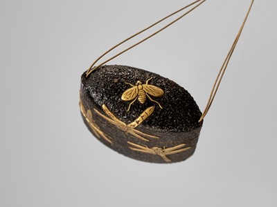 Lot 344 - A SMALL TWO-CASE LACQUER INRO WITH DRAGONFLIES