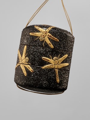 Lot 344 - A SMALL TWO-CASE LACQUER INRO WITH DRAGONFLIES