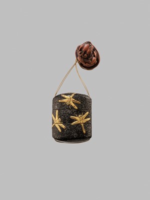 Lot 344 - A SMALL TWO-CASE LACQUER INRO WITH DRAGONFLIES