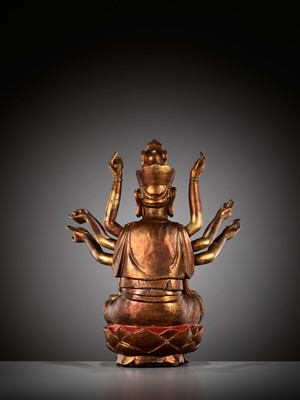 Lot 617 - A LARGE GILT-LACQUERED WOOD FIGURE OF AVALOKITESHVARA, VIETNAM, 18TH-19TH CENTURY