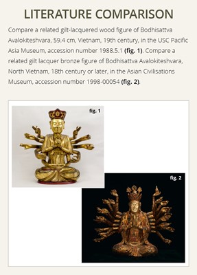 Lot 617 - A LARGE GILT-LACQUERED WOOD FIGURE OF AVALOKITESHVARA, VIETNAM, 18TH-19TH CENTURY