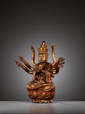 Lot 617 - A LARGE GILT-LACQUERED WOOD FIGURE OF AVALOKITESHVARA, VIETNAM, 18TH-19TH CENTURY