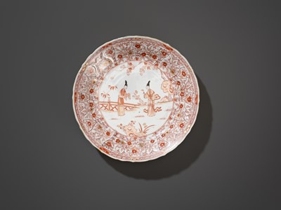 Lot 80 - A BARBED-RIM IRON-RED AND GILT-DECORATED ‘LADIES’ DISH, KANGXI PERIOD