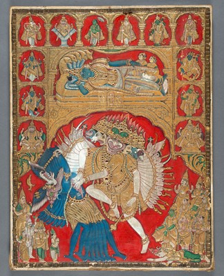 Lot 706 - A TANJORE PAINTING OF RANGANATHA AND NARASIMHA