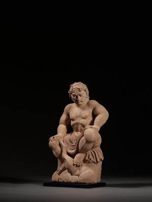 Lot 230 - AN IMPORTANT TERRACOTTA STATUE OF VAJRAPANI IN THE FORM OF HERCULES, ANCIENT REGION OF GANDHARA