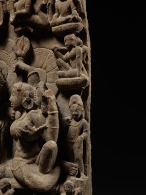 Lot 240 - A SANDSTONE STELE OF UMA MAHESHVARA, CENTRAL INDIA, 11TH-12TH CENTURY