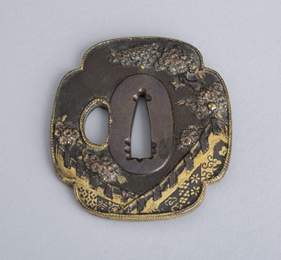 Lot 451 - A SHIBUICHI TSUBA WITH FLOWERING CHERRY TREES, EDO