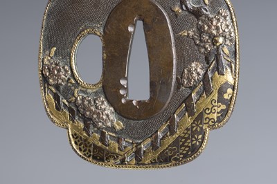 Lot 451 - A SHIBUICHI TSUBA WITH FLOWERING CHERRY TREES, EDO