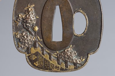 Lot 451 - A SHIBUICHI TSUBA WITH FLOWERING CHERRY TREES, EDO