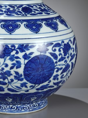 Lot 131 - A MING-STYLE BLUE AND WHITE BOTTLE VASE, GUANGXU MARK AND PERIOD