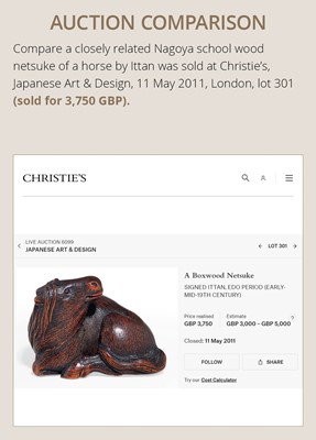 Lot 324 - MASAMARU: A FINE WOOD NETSUKE OF A RECUMBENT HORSE