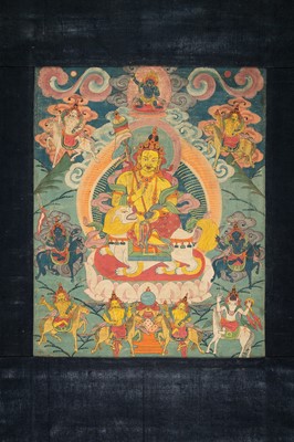 Lot 262 - A THANGKA OF VAISHRAVANA, 19TH CENTURY