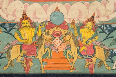 Lot 262 - A THANGKA OF VAISHRAVANA, 19TH CENTURY