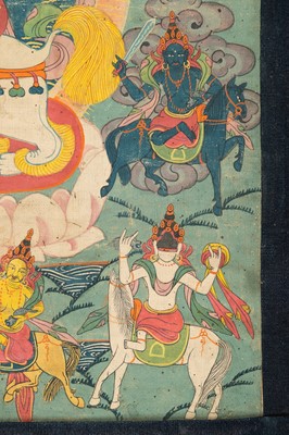 Lot 262 - A THANGKA OF VAISHRAVANA, 19TH CENTURY