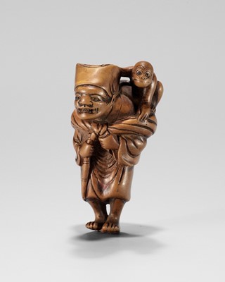 Lot 729 - A FINE BOXWOOD NETSUKE OF A SARUMAWASHI, EDO PERIOD