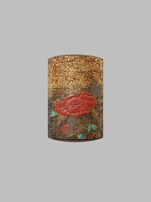 KOMA KORYU: A FINE LACQUER FOUR-CASE INRO WITH PEONIES