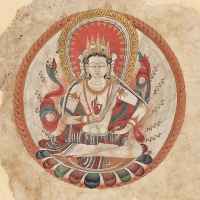 Lot 235 - A FINE PAINTING OF A BODHISATTVA OF THE DIAMOND REALM, TABO STYLE, 10TH CENTURY