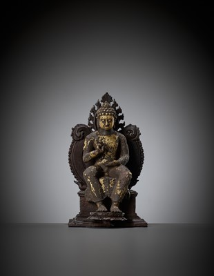 Lot 186 - A RARE AND LARGE GILT BRONZE FIGURE OF AN ENTHRONED MAITREYA, CENTRAL JAVANESE PERIOD