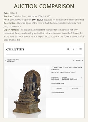 Lot 186 - A RARE AND LARGE GILT BRONZE FIGURE OF AN ENTHRONED MAITREYA, CENTRAL JAVANESE PERIOD
