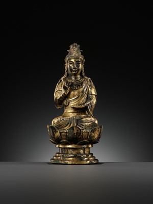 Lot 172 - A GILT-BRONZE FIGURE OF AVALOKITESHVARA, LIAO DYNASTY, CHINA, 907-1125