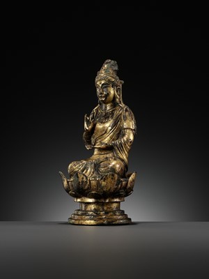 Lot 172 - A GILT-BRONZE FIGURE OF AVALOKITESHVARA, LIAO DYNASTY, CHINA, 907-1125