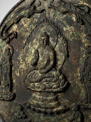 Lot 611 - A GILT-BRONZE VOTIVE PLAQUE DEPICTING THE MAITREYA, JIN DYNASTY, CHINA, 5TH CENTURY