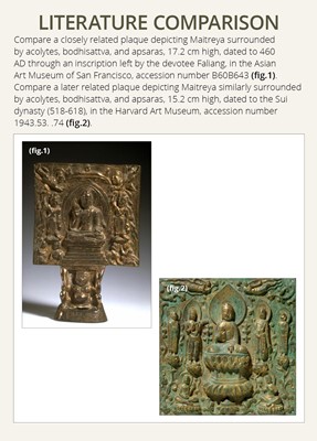 Lot 611 - A GILT-BRONZE VOTIVE PLAQUE DEPICTING THE MAITREYA, JIN DYNASTY, CHINA, 5TH CENTURY