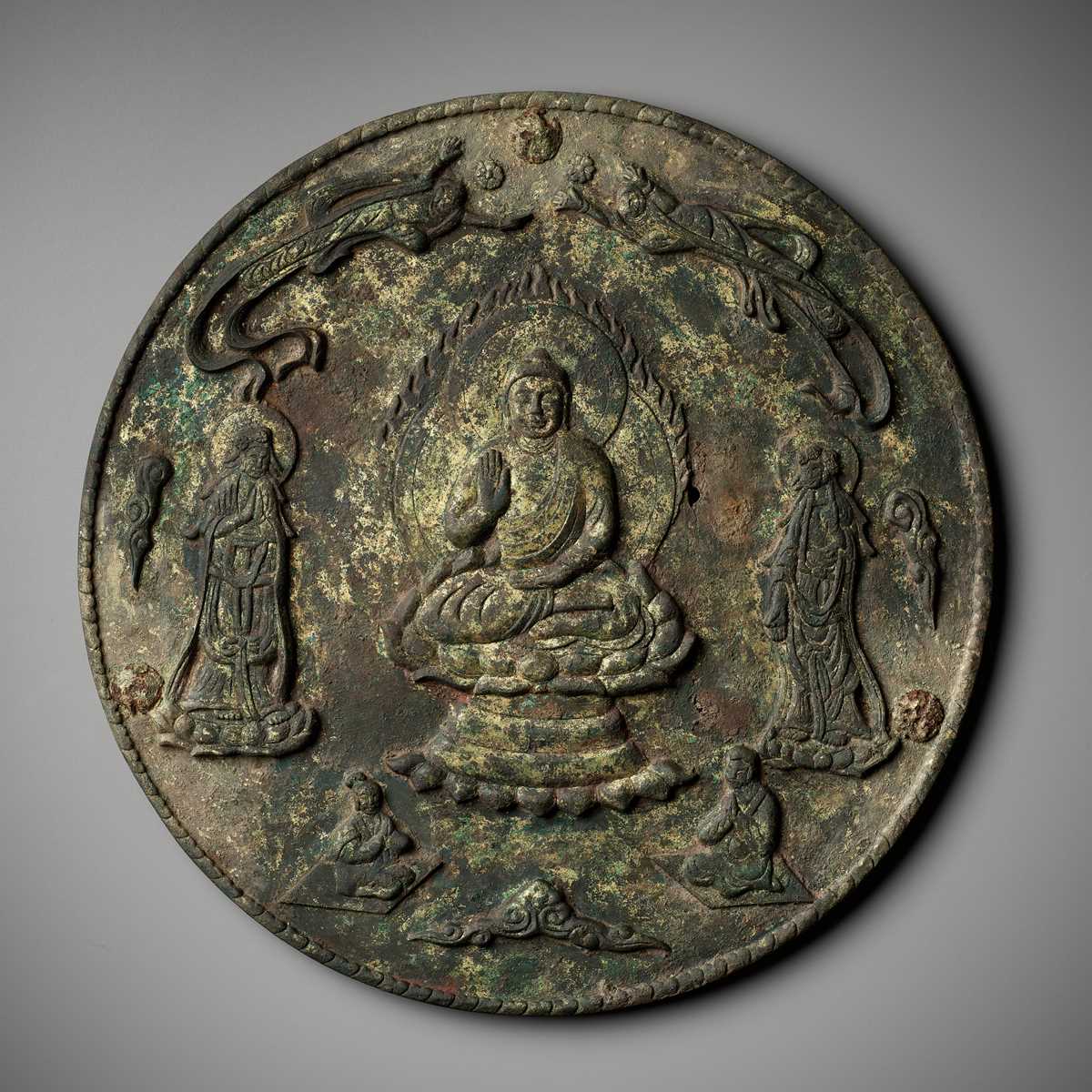 Lot 611 - A GILT-BRONZE VOTIVE PLAQUE DEPICTING THE MAITREYA, JIN DYNASTY, CHINA, 5TH CENTURY