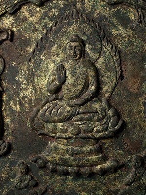 Lot 611 - A GILT-BRONZE VOTIVE PLAQUE DEPICTING THE MAITREYA, JIN DYNASTY, CHINA, 5TH CENTURY