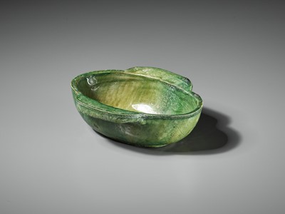 Lot 438 - A GREEN-GLAZED POTTERY EAR CUP, HAN DYNASTY