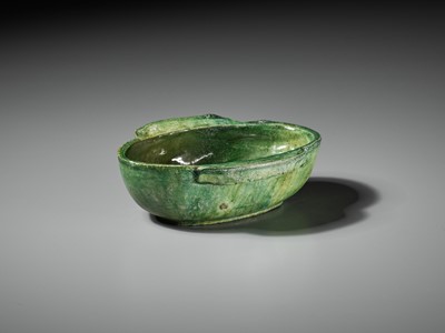 Lot 438 - A GREEN-GLAZED POTTERY EAR CUP, HAN DYNASTY