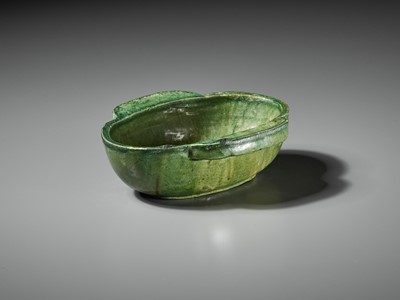 Lot 438 - A GREEN-GLAZED POTTERY EAR CUP, HAN DYNASTY