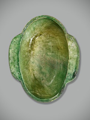 Lot 438 - A GREEN-GLAZED POTTERY EAR CUP, HAN DYNASTY