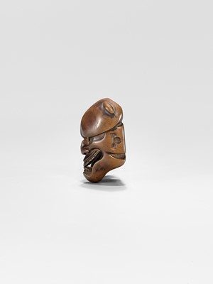 Lot 430 - DEME UMAN: A WOOD MASK NETSUKE OF KIJO