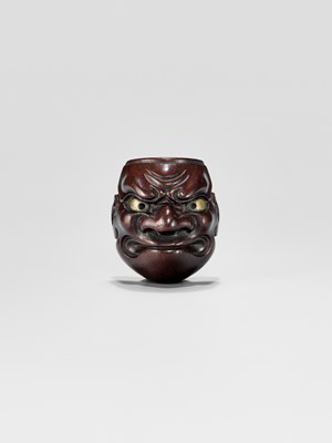 Lot 834 - DEME UMAN: A WOOD NOH MASK NETSUKE OF O-BESHIMI