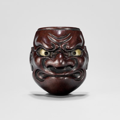 Lot 834 - DEME UMAN: A WOOD NOH MASK NETSUKE OF O-BESHIMI