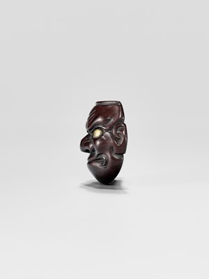 Lot 834 - DEME UMAN: A WOOD NOH MASK NETSUKE OF O-BESHIMI