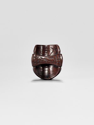 Lot 834 - DEME UMAN: A WOOD NOH MASK NETSUKE OF O-BESHIMI