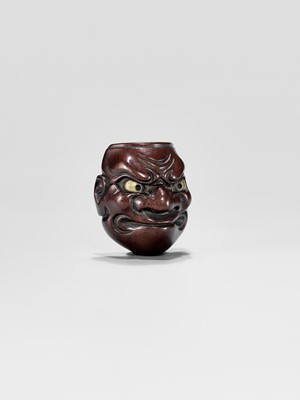 Lot 834 - DEME UMAN: A WOOD NOH MASK NETSUKE OF O-BESHIMI
